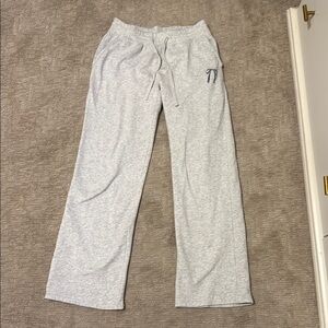 Gray Drawstring Lounge Pants With Bow Stiching On Side